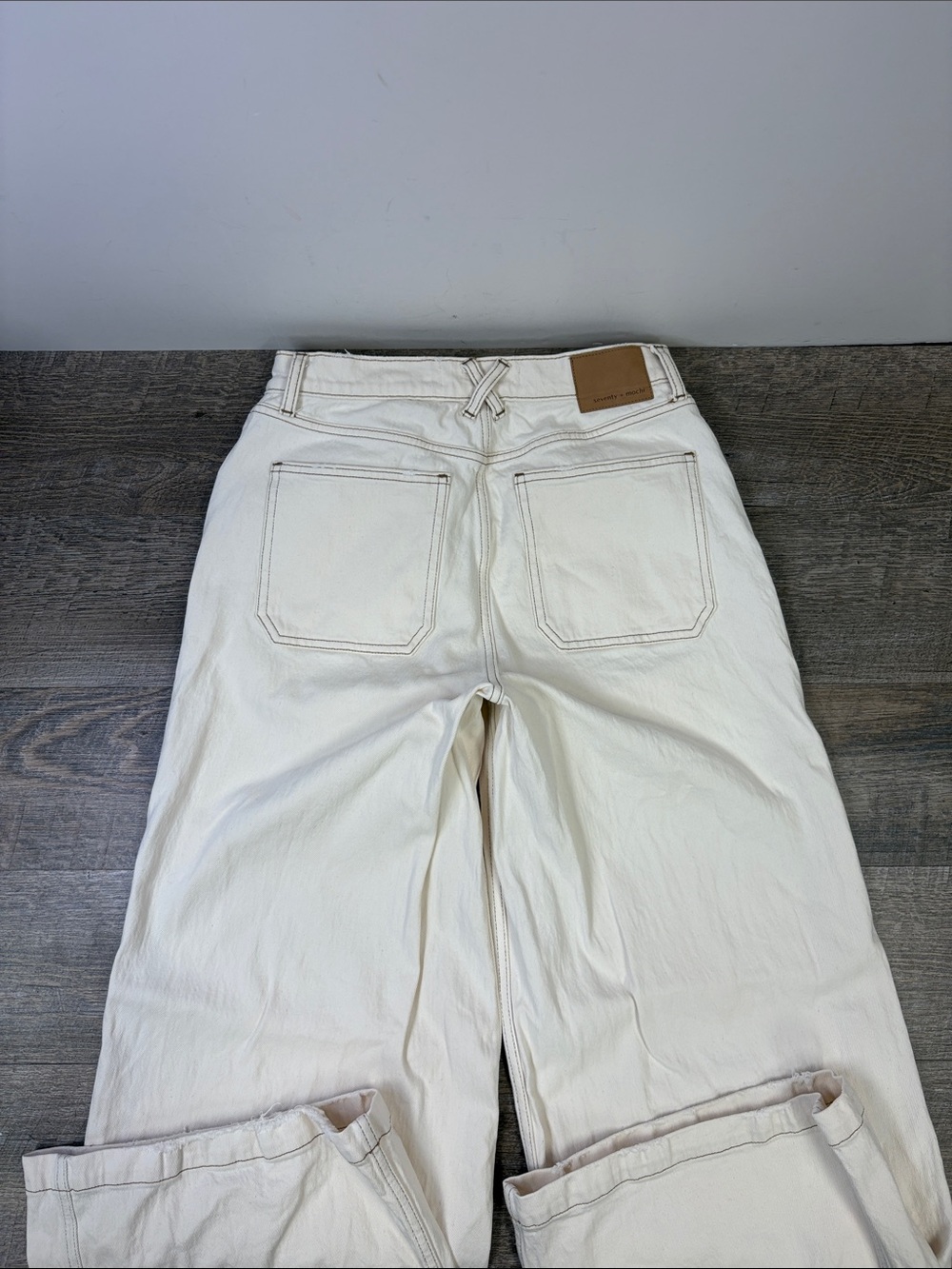 Seventy + Mochi Cream High Rise Wide Leg Jeans Contrast Stitching 28/32 - Picture 4 of 14